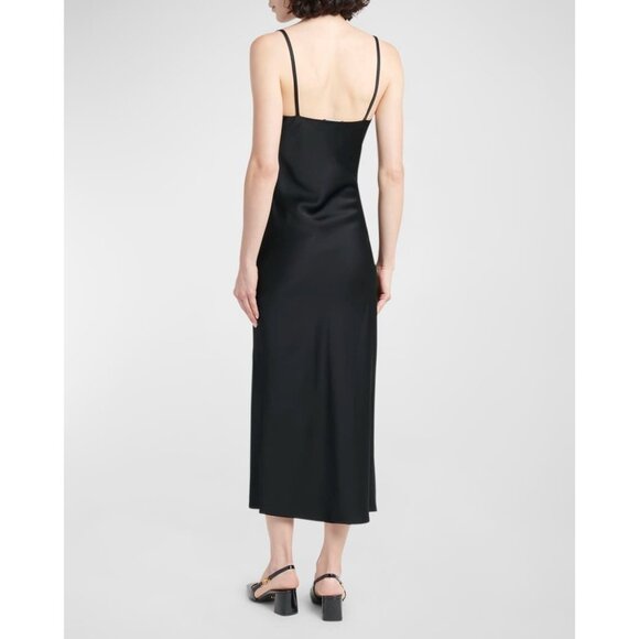 Versace Satin Lace-Embroidered black Midi Slip Dress Size 40/ US 4 - Picture 3 of 15